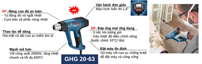 Máy thổi hơi nóng Bosch GHG 20-63